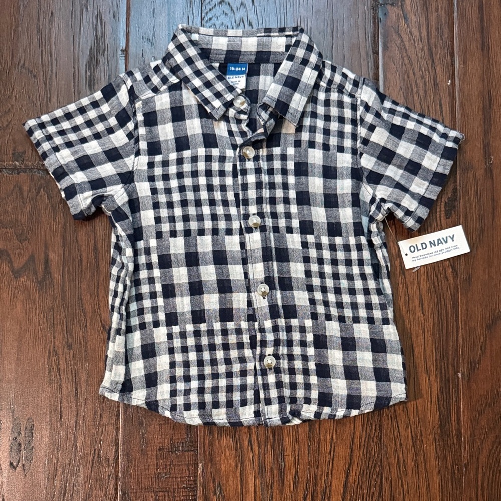 Old Navy Kids Plaid Button-Down Shirt - Navy and White